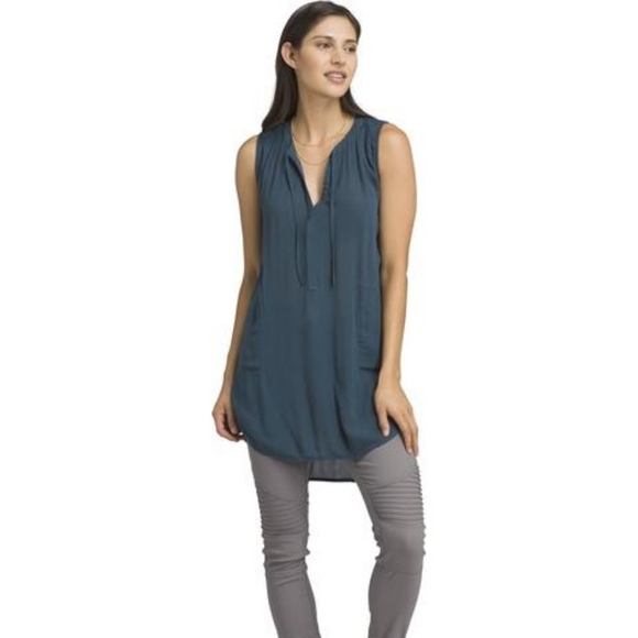 prAna Natassa Crinkled Tunic Petrol Blue XS - Picture 1 of 7